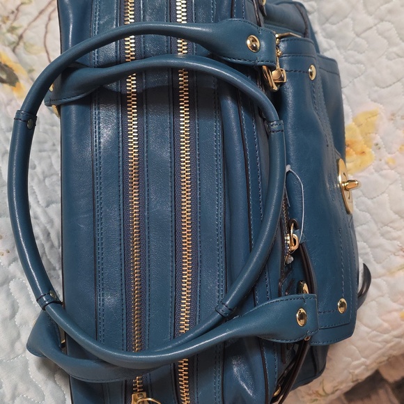 COACH HAMPTON Lindsay Vintage Leather Satchel Bag Slate Blue/Teal 12475 - Picture 9 of 13